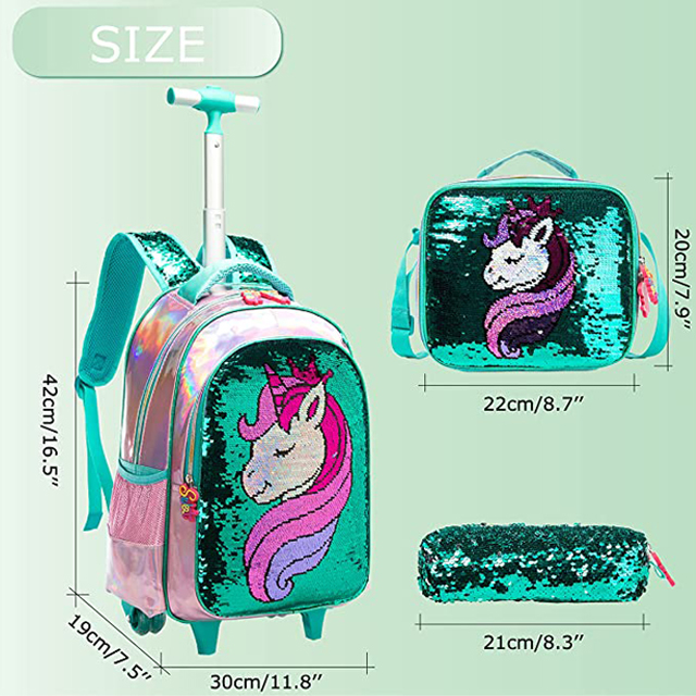 Kids Girls Backpack Magic Reversible Sequin Trolley Bag 