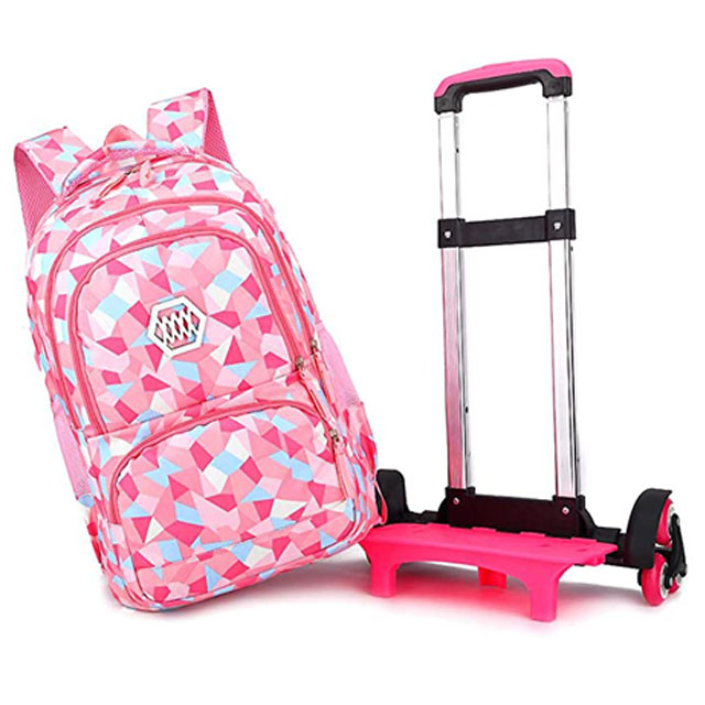Girls Wheeled Backpack Adorable Trolley School Bag for Primary School Middle School Students
