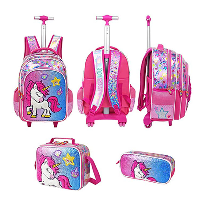 Glitter Sequin Unicorn Trolley Bag School Bag Luggage Case for Girls Youth Student