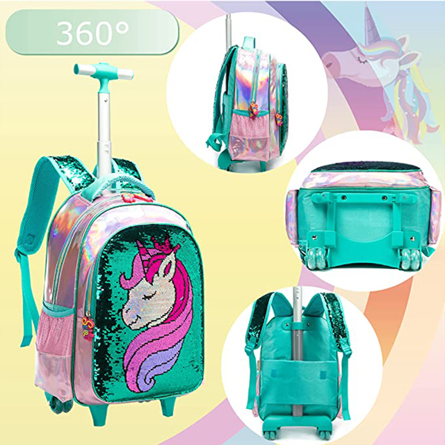Kids Girls Backpack Magic Reversible Sequin Trolley Bag 