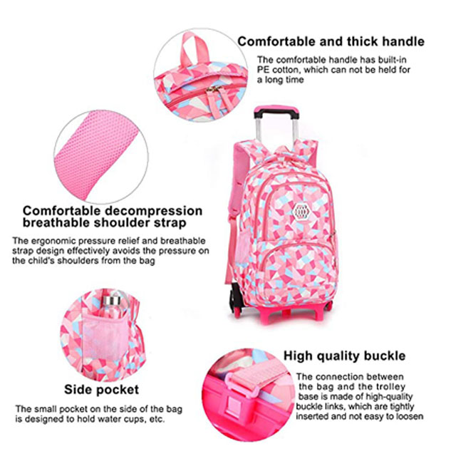 Girls Wheeled Backpack Adorable Trolley School Bag for Primary School Middle School Students