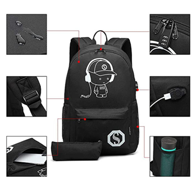  Durable Bookbags Rucksack with USB Port For Boys Girls
