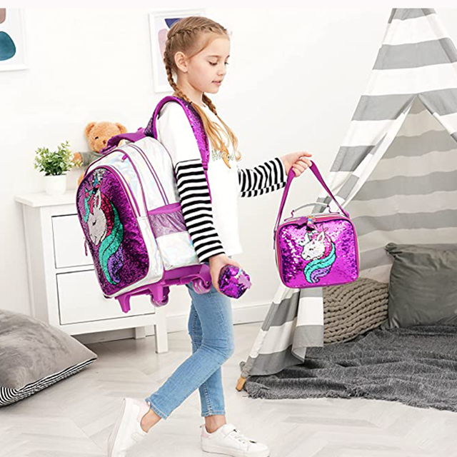 Kids Girls Backpack Magic Reversible Sequin Trolley Bag 