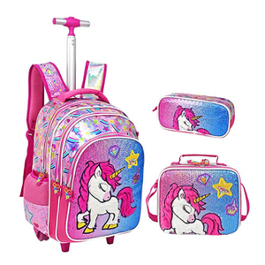 Glitter Sequin Unicorn Trolley Bag School Bag Luggage Case for Girls Youth Student