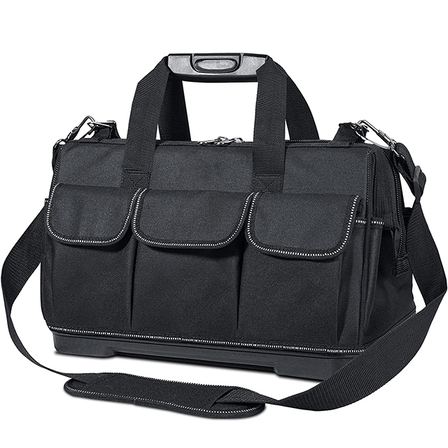 16 Inch Multi-Pockets Wide Mouth Tool Tote with Waterproof Molded Bottom