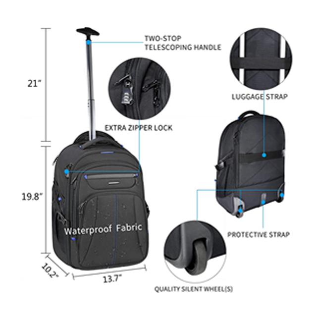Roller Case Premium Wheeled Rolling Backpack 