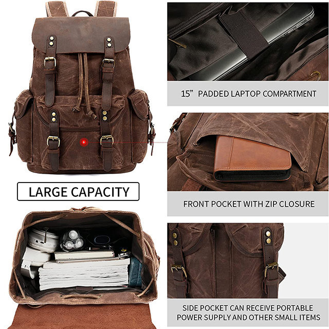 New Arrival Waxed Canvas Shoulder Rucksack