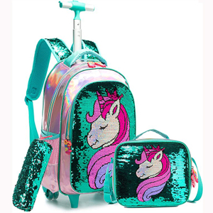 Kids Girls Backpack Magic Reversible Sequin Trolley Bag 