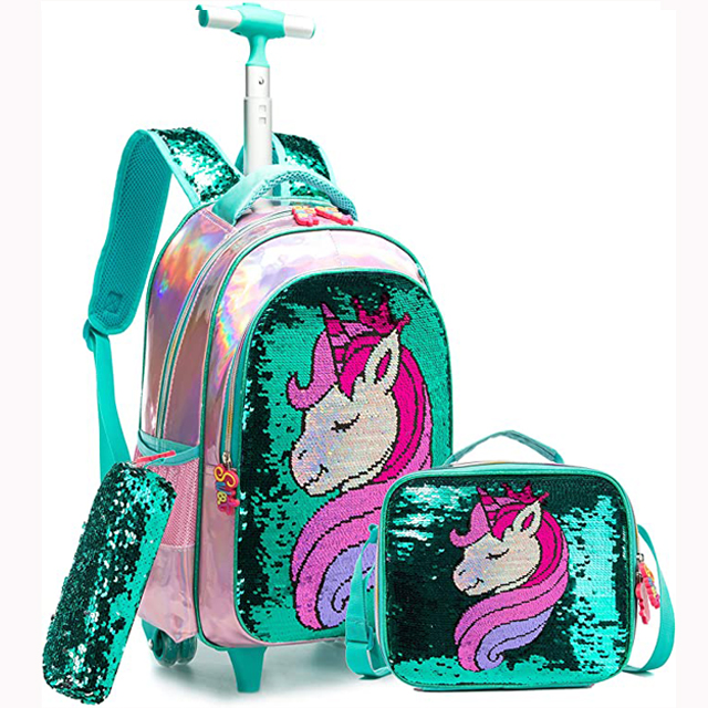 Kids Girls Backpack Magic Reversible Sequin Trolley Bag 
