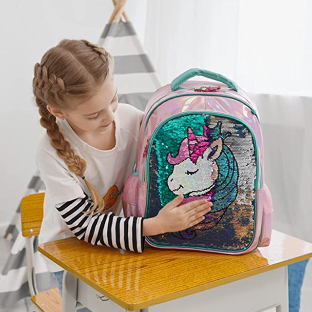 Kids Girls Backpack Magic Reversible Sequin Trolley Bag 