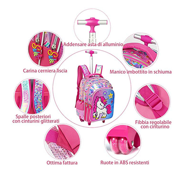 Glitter Sequin Unicorn Trolley Bag School Bag Luggage Case for Girls Youth Student