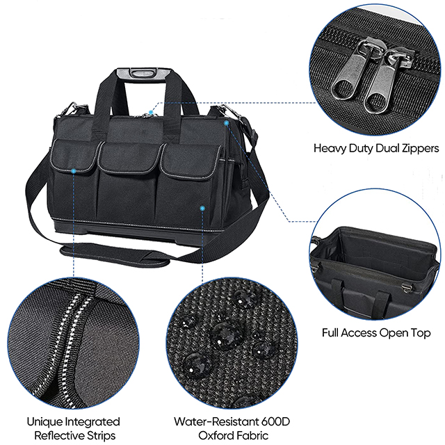 16 Inch Multi-Pockets Wide Mouth Tool Tote with Waterproof Molded Bottom