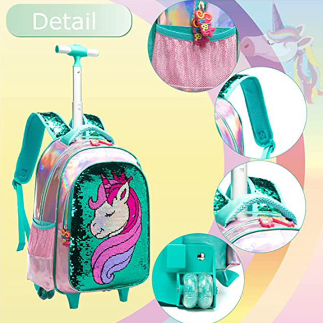 Kids Girls Backpack Magic Reversible Sequin Trolley Bag 