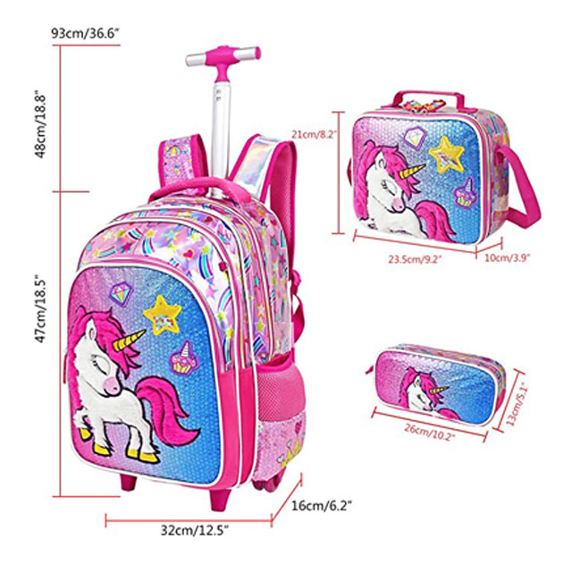 Glitter Sequin Unicorn Trolley Bag School Bag Luggage Case for Girls Youth Student